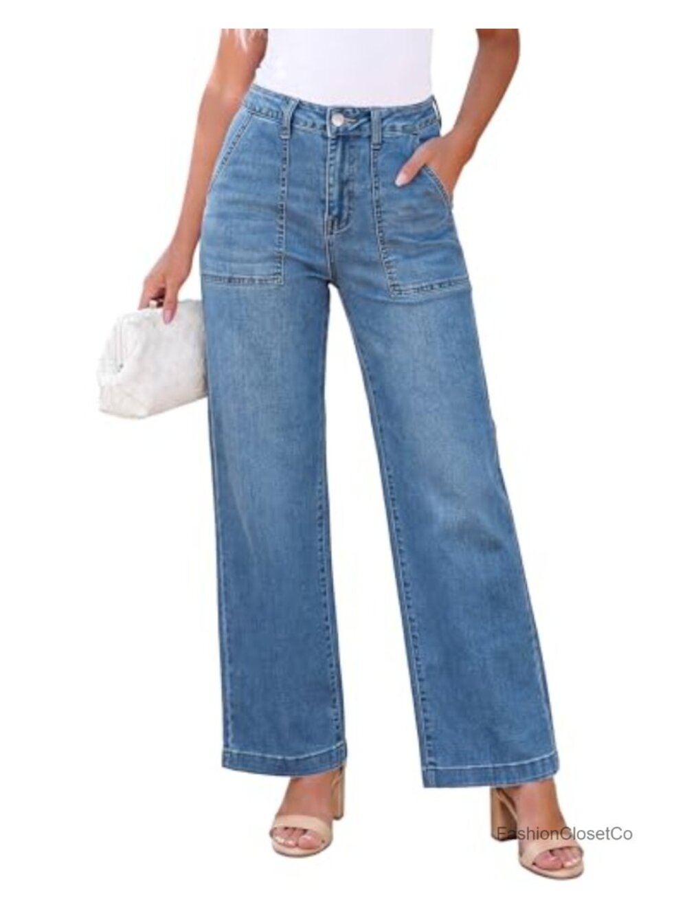 High Waisted Wide Leg Stretchy Denim Jeans Women's Casual Trendy Straight Leg